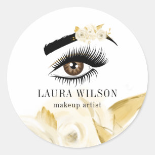 Makeup Watercolor White Flowers Long Laschade Öga Runt Klistermärke