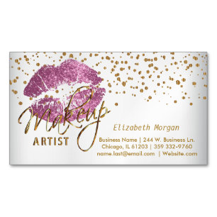 Makeupkonstnär - guld- konfetti & så rosa läppa magnetiska visitkort