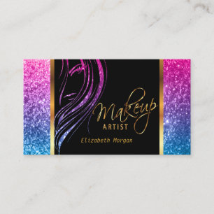 Makeupkonstnär i ett flickaktigt färgrikt glitte visitkort