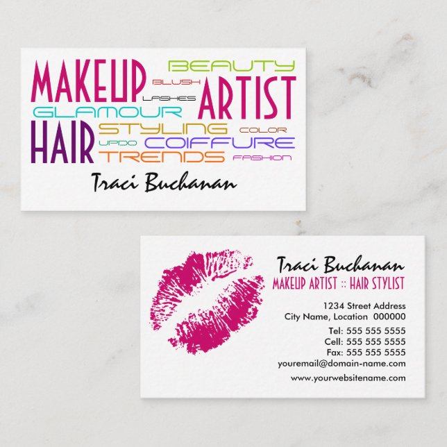 Makeupkonstnär och hårstylist visitkort (Fram/baksida)