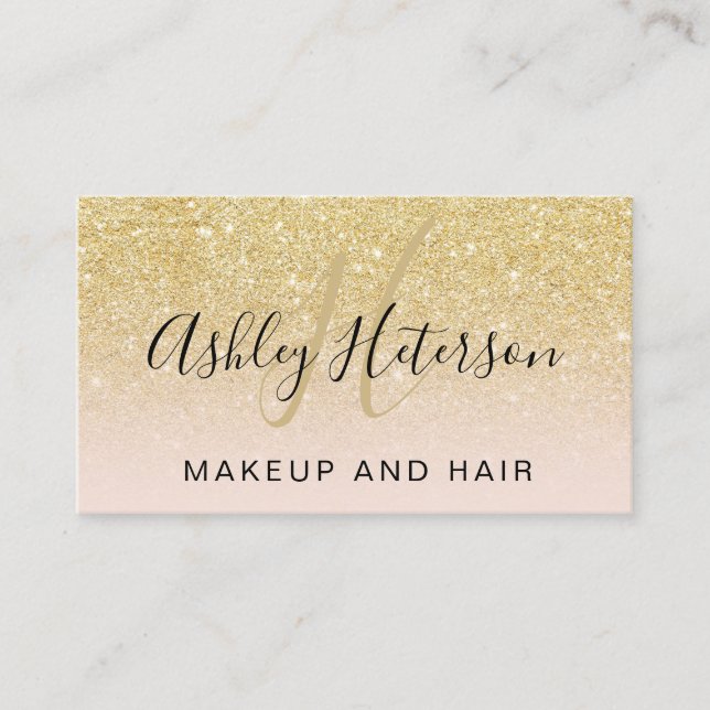 Makeupmonogramen skrivar chic guld- glitterrodnad visitkort (Framsida)