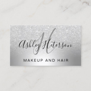 Makeupmonogramen skrivar metalliskt silverglitter visitkort