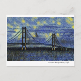 Makinac Bridge Starry Night Vykort