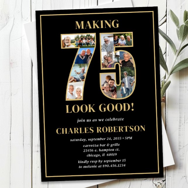 Making 75 Look Good Photo Birthday Inbjudningar (Skapare uppladdad)