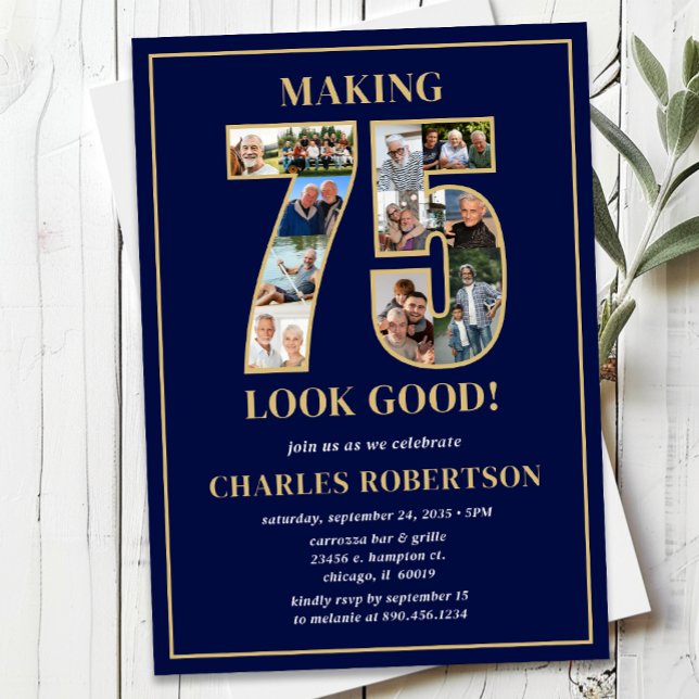 Making 75 Look Good Photo Birthday Inbjudningar (Skapare uppladdad)