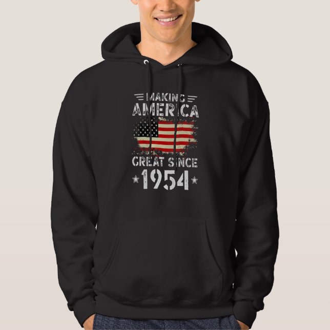 Making America Great Since 1954 USA Flag Retro Bir Hoodie (Framsida)