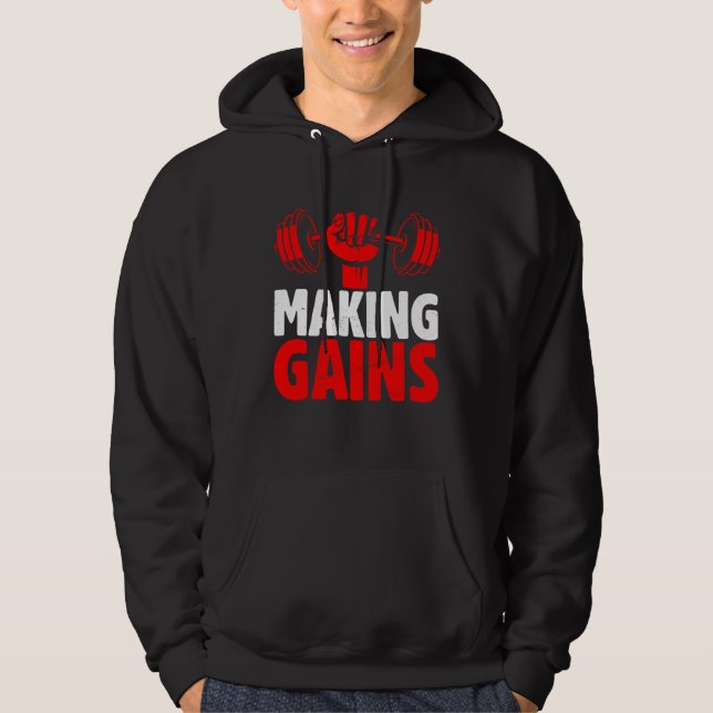 Making Gains Exercise Fitness Workout Weightliftin Hoodie (Framsida)