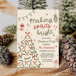 Making Spirit Bright Hand Drawn Christmas Party Inbjudningar