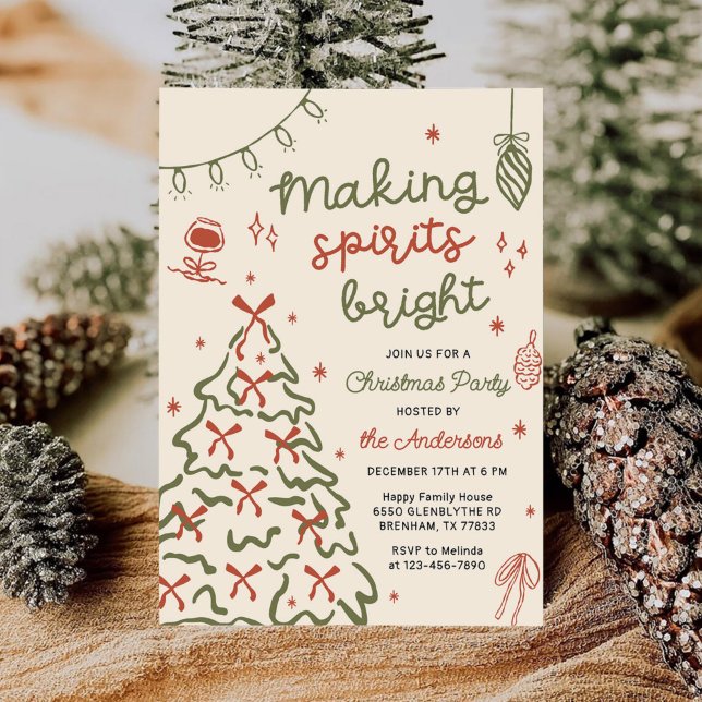 Making Spirit Bright Hand Drawn Christmas Party Inbjudningar (Skapare uppladdad)