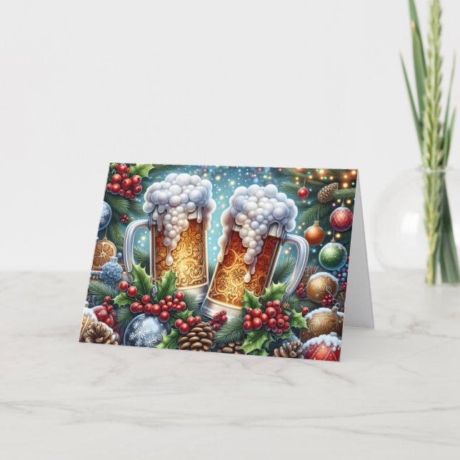 Making Spirits Bright Beer Mug Holiday Card Helgkort (Framsida)