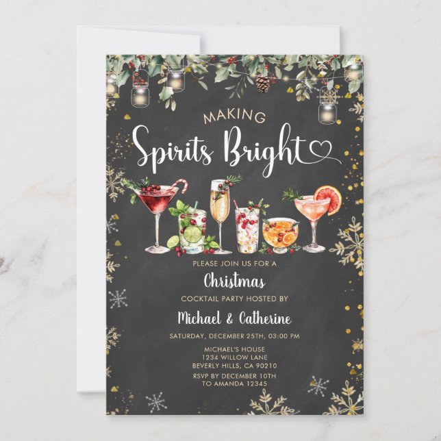 Making Spirits Bright Christmas Cocktail-fest Inbjudningar (Framsida)