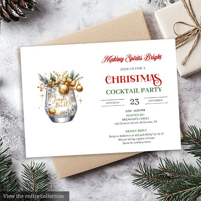 Making Spirits Bright Christmas cocktails party Inbjudningar (Making Spirits Bright Christmas cocktails party Invitation)