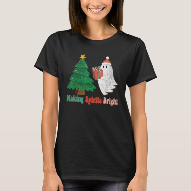Making Spirits Bright Christmas Ghost Santa Claus  T Shirt (Framsida)