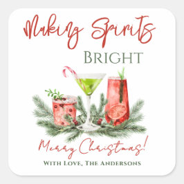 Making Spirits Bright Festive Drinkar Semester Fyrkantigt Klistermärke