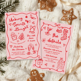 Making Spirits Bright Hand Drawn Christmas Party Inbjudningar