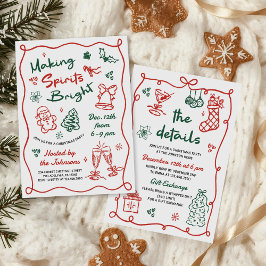 Making Spirits Bright Hand Drawn Christmas Party Inbjudningar
