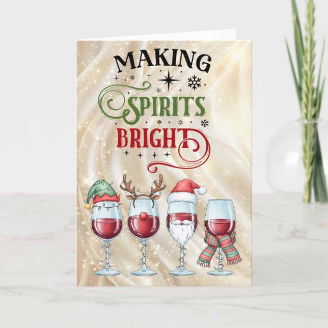 Making Spirits Bright Wine Glass Christmas Helgkort (Framsida)