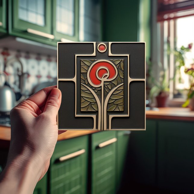 Makintosh-jordtonsblomma Mid Century Decor Kakelplatta (Skapare uppladdad)
