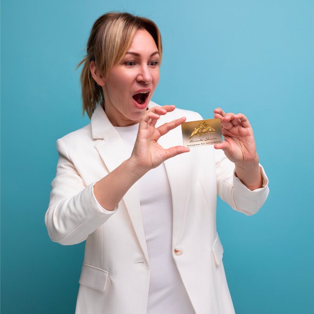 Mäklarhus Glitter Guld House i Agent i Gods Visitkort (Real Estate Agent Broker House Glitter Gold House Business Card)