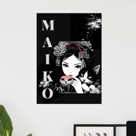 MAKO Maiko Geisha Cherry Blossoms Japanese Poster