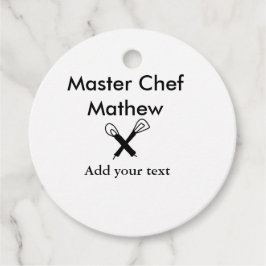 Mäkokonköksmästare tillsätt text namn cutl gåvor etiketter