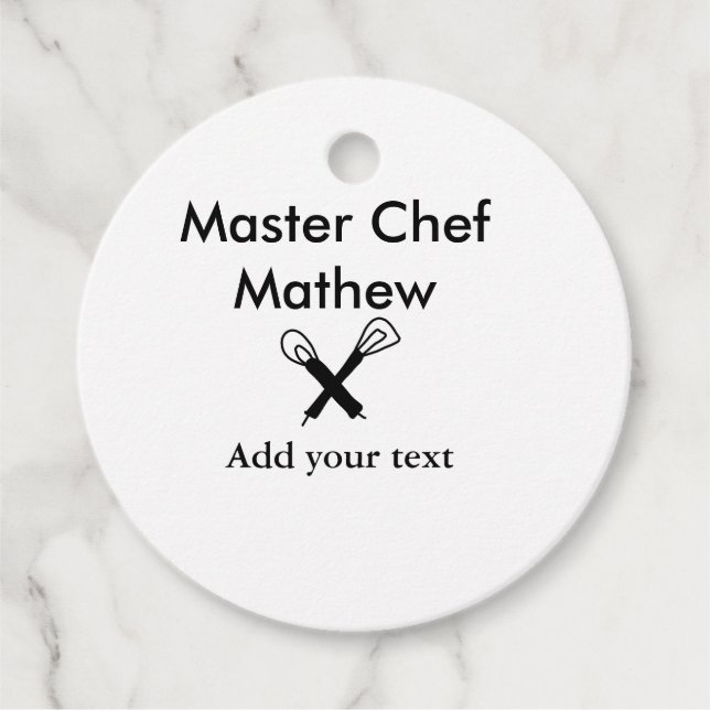 Mäkokonköksmästare tillsätt text namn cutl gåvor etiketter (Framsida)