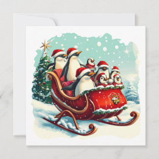 MAKOM1000-Christmas - Penguins in Christmas Sleigh Kort