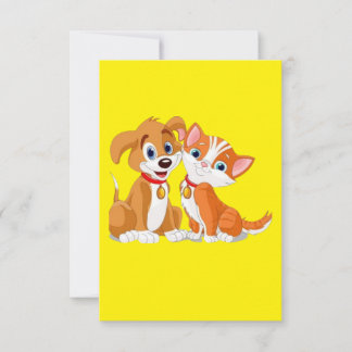MAKOM ART-Cute hund med kattillustration Tack Y Kort