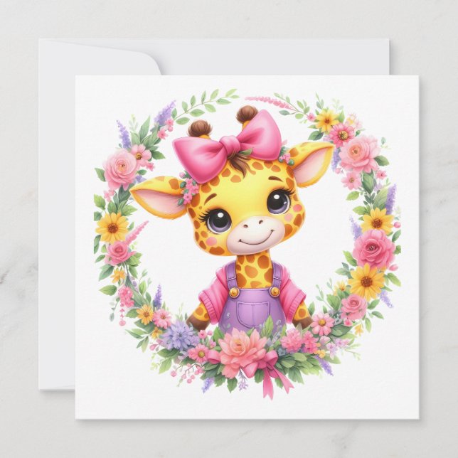 MAKOM- Giraffe Clipart, Vår blommor Julkort (Framsida)