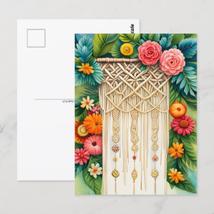 Makram med blommor, postkorsning vykort
