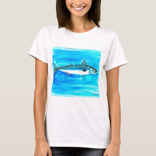 Makrill fisk akvarell hav under havet t shirt (Framsida)