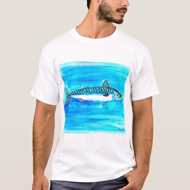 Makrill fisk akvarell hav under havet t shirt (Framsida)