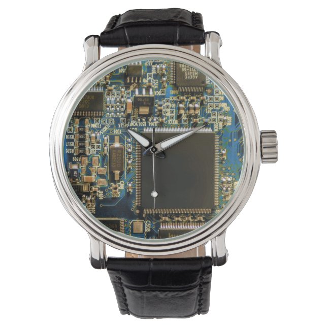 Makro Blå Kretskort | PCB Foto Armbandsur (Framsida)