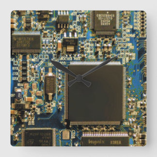 Makro Blå Kretskort | PCB Foto Fyrkantig Klocka