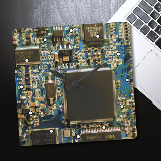 Makro Blå Kretskort | PCB Foto Fyrkantig Klocka