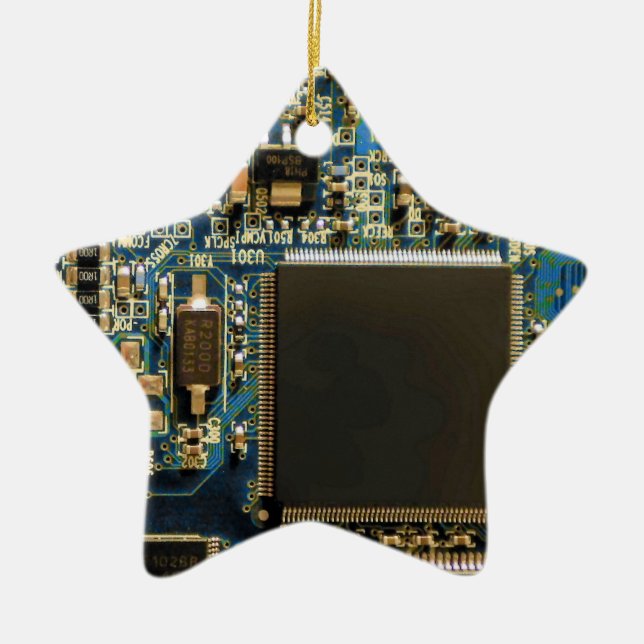 Makro Blå Kretskort | PCB Foto Julgransprydnad Keramik (Framsidan)