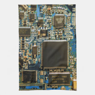 Makro Blå Kretskort PCB Foto Kökshandduk