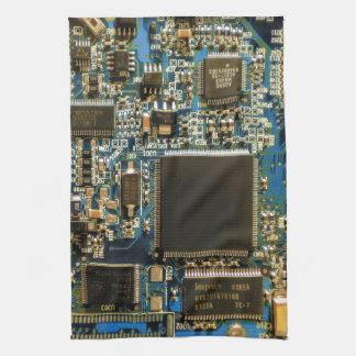 Makro Blå Kretskort | PCB Foto Kökshandduk