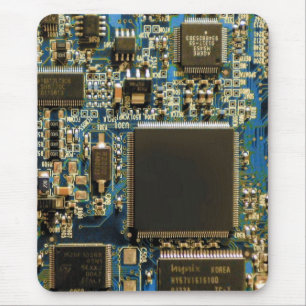 Makro Blå Kretskort PCB Foto Musmatta