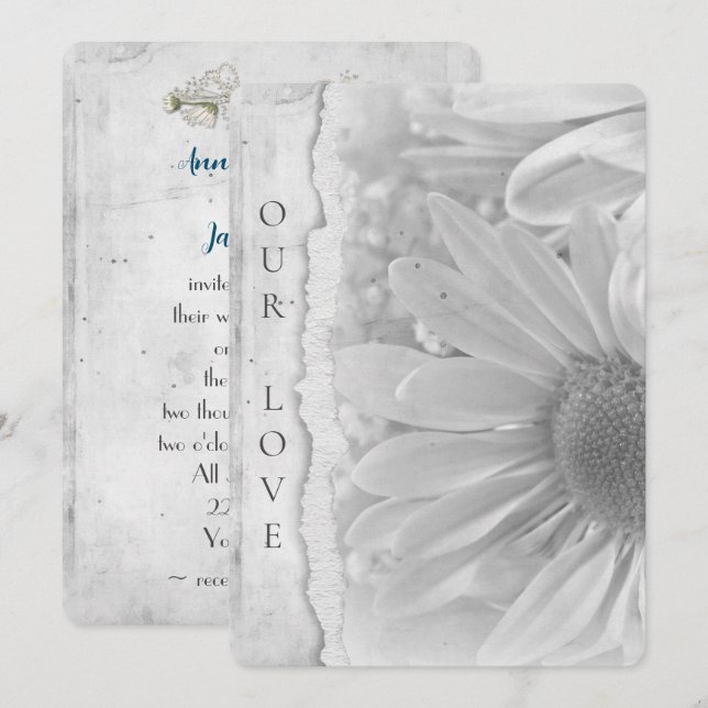 Makro bröllop Daisy med Kant Gräns Inbjudningar (Fram/baksida)