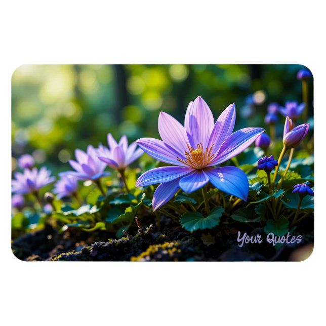 Makro lila skogsblommor med dagg magnet (Horisontell)
