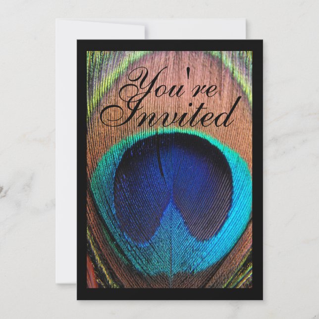 Makro Peacock Feather Rik Blåinbjudan Inbjudningar (Framsida)