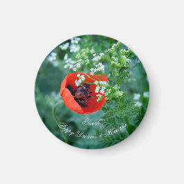 Makro Röd Vallmo Foto | Anpassad Namn Blommig Magn Magnet