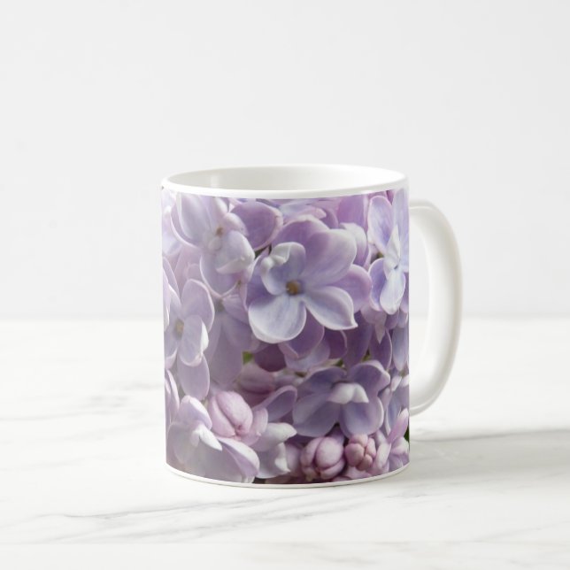 Makrofoto av Blek Lila Lilac Flowers Kaffemugg (Framsida höger)
