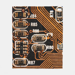 makroskott av kretskort, kablar, kondensatorer, ko fleecefilt