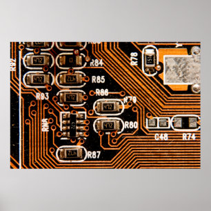 makroskott av kretskort, kablar, kondensatorer, ko poster