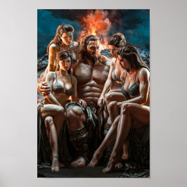Mäktig barbar omgiven av sexiga kvinnor poster