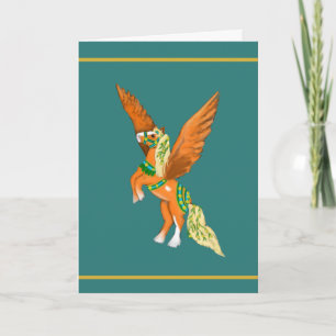 Mäktig belgisk Pegasus Vintage Karusell Häst Kort