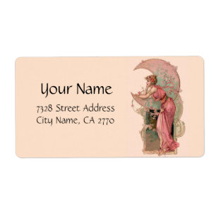 MÅL/DAM I MÅNE,BLOMMOR I ROSA FRAKTSEDEL