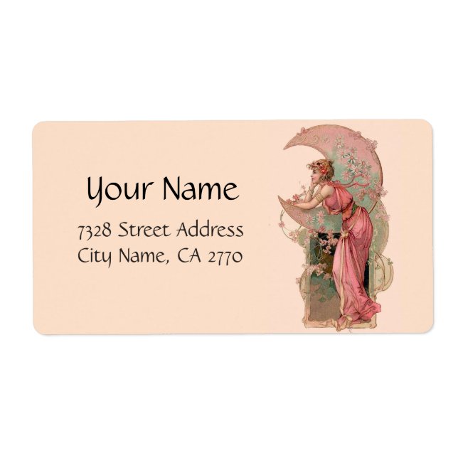 MÅL/DAM I MÅNE,BLOMMOR I ROSA FRAKTSEDEL (Framsidan)